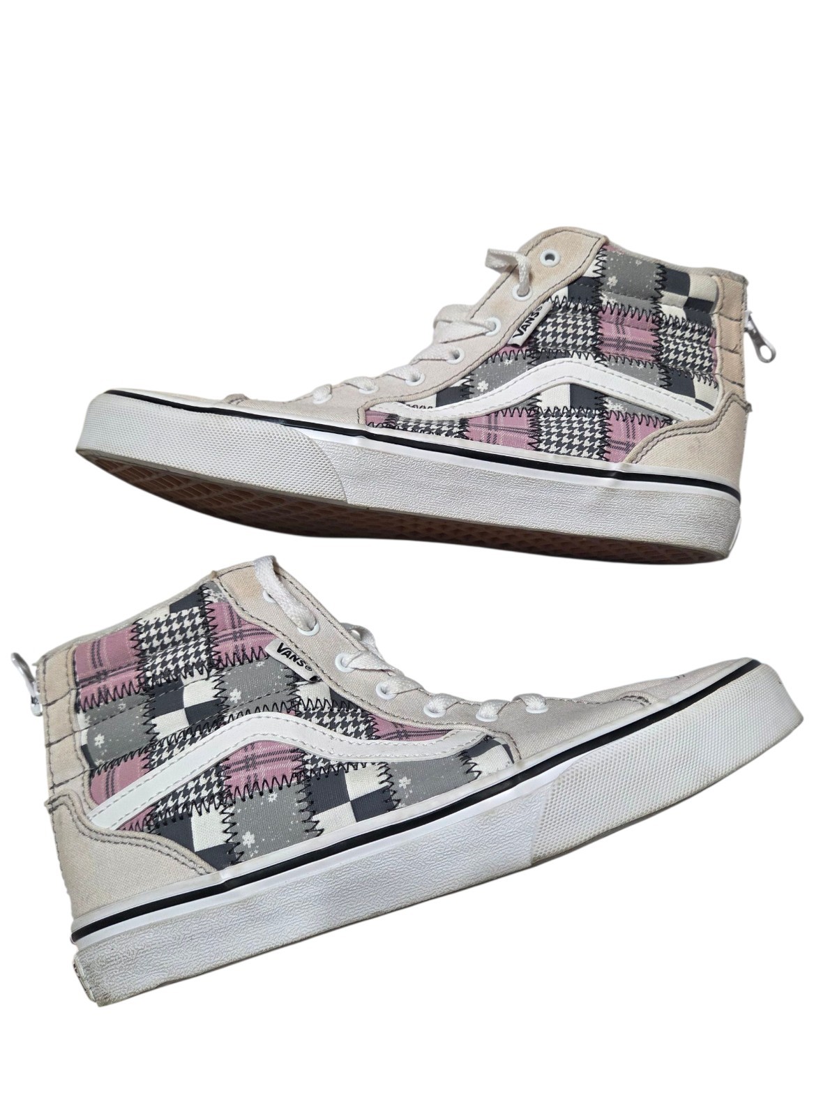 VANS Sk8-Hi Filmore Patchwork Houndstooth Plaid US Missy 6 Gray Pink Black
