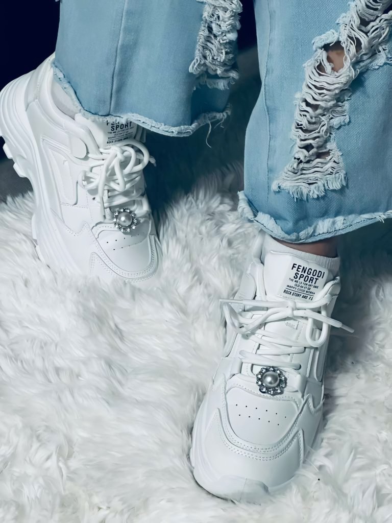 Chunky white sneakers women platform lace-up Stylish Shoes