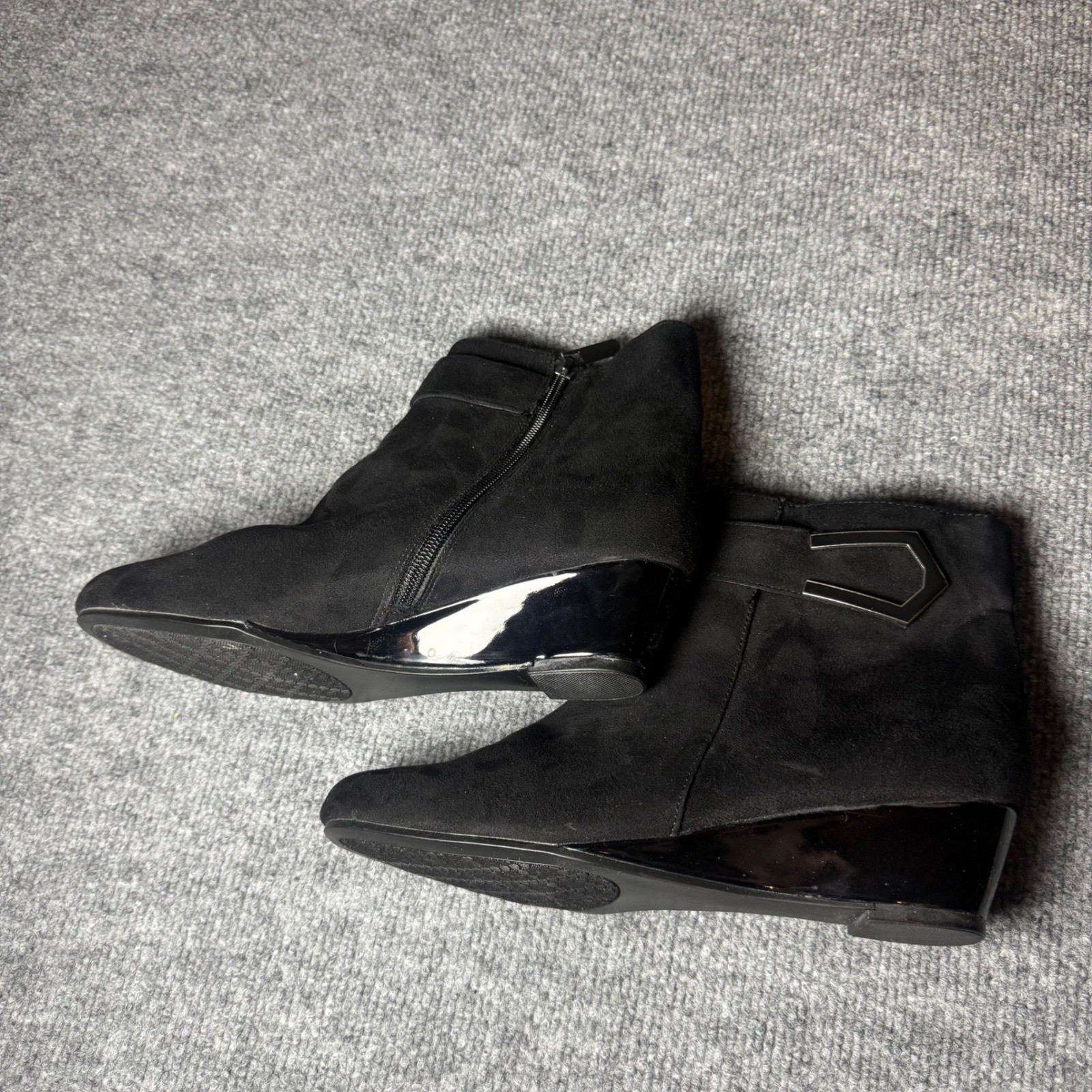 Black Ankle Boots IMPO Gander Wedge Heel Buckle Detail Comfortable Shoes