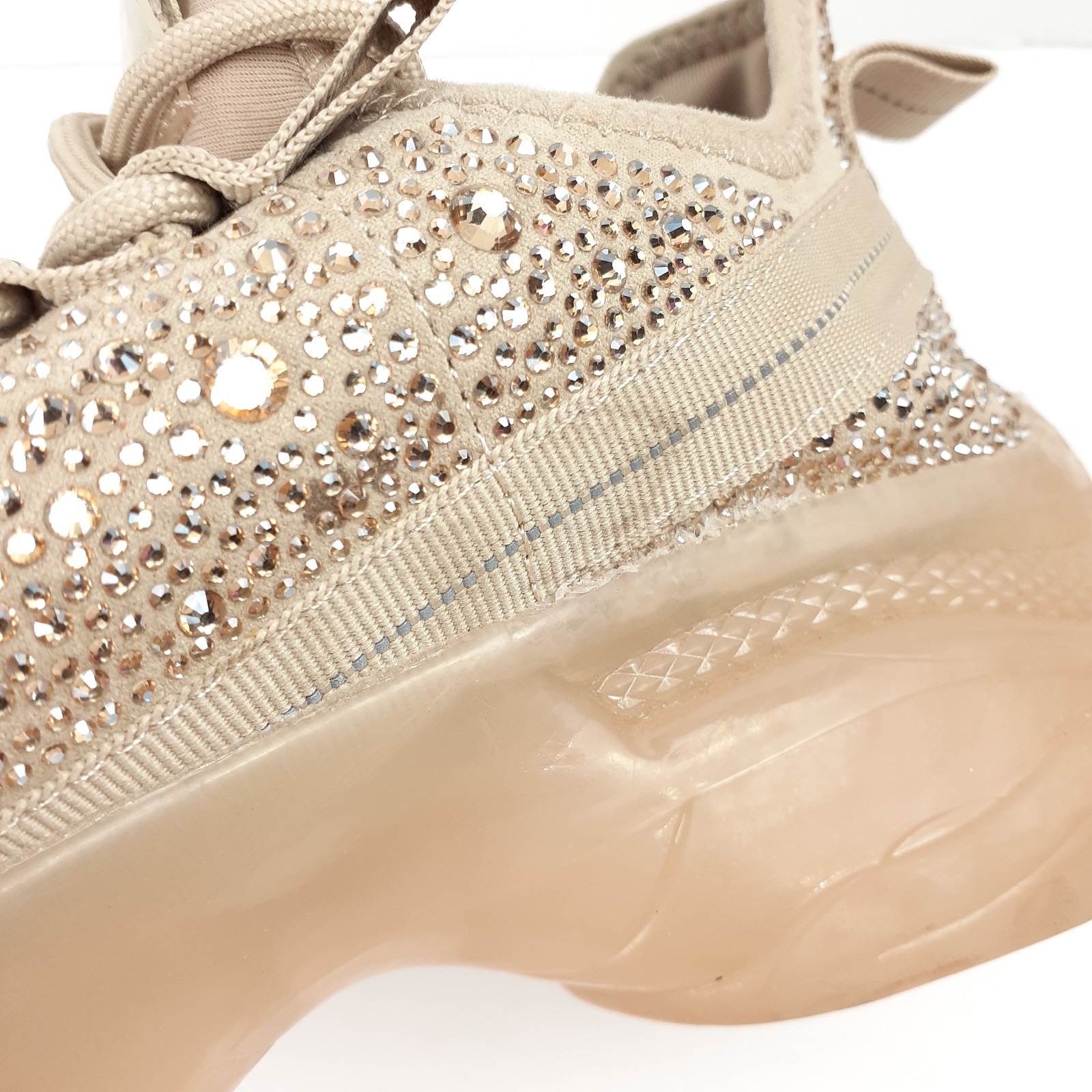 Steve Madden Womens Rhinestone Maxima SM NY90 Tan Beige Sneakers Size 9M Sparkle