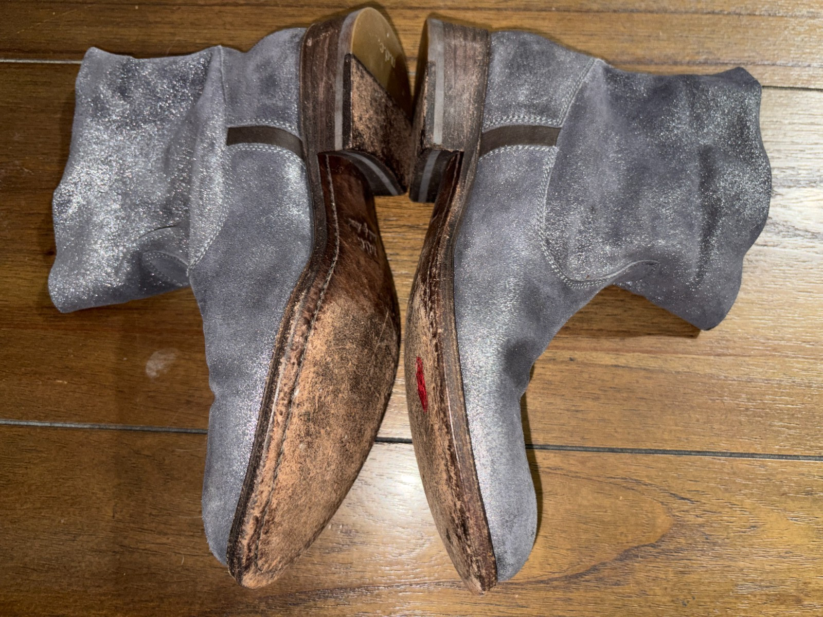 N.D.C. SILVER METALLIC LEATHER SLOUCHY BOOTS EXCELLENT MADE BY HAND 37 US 7