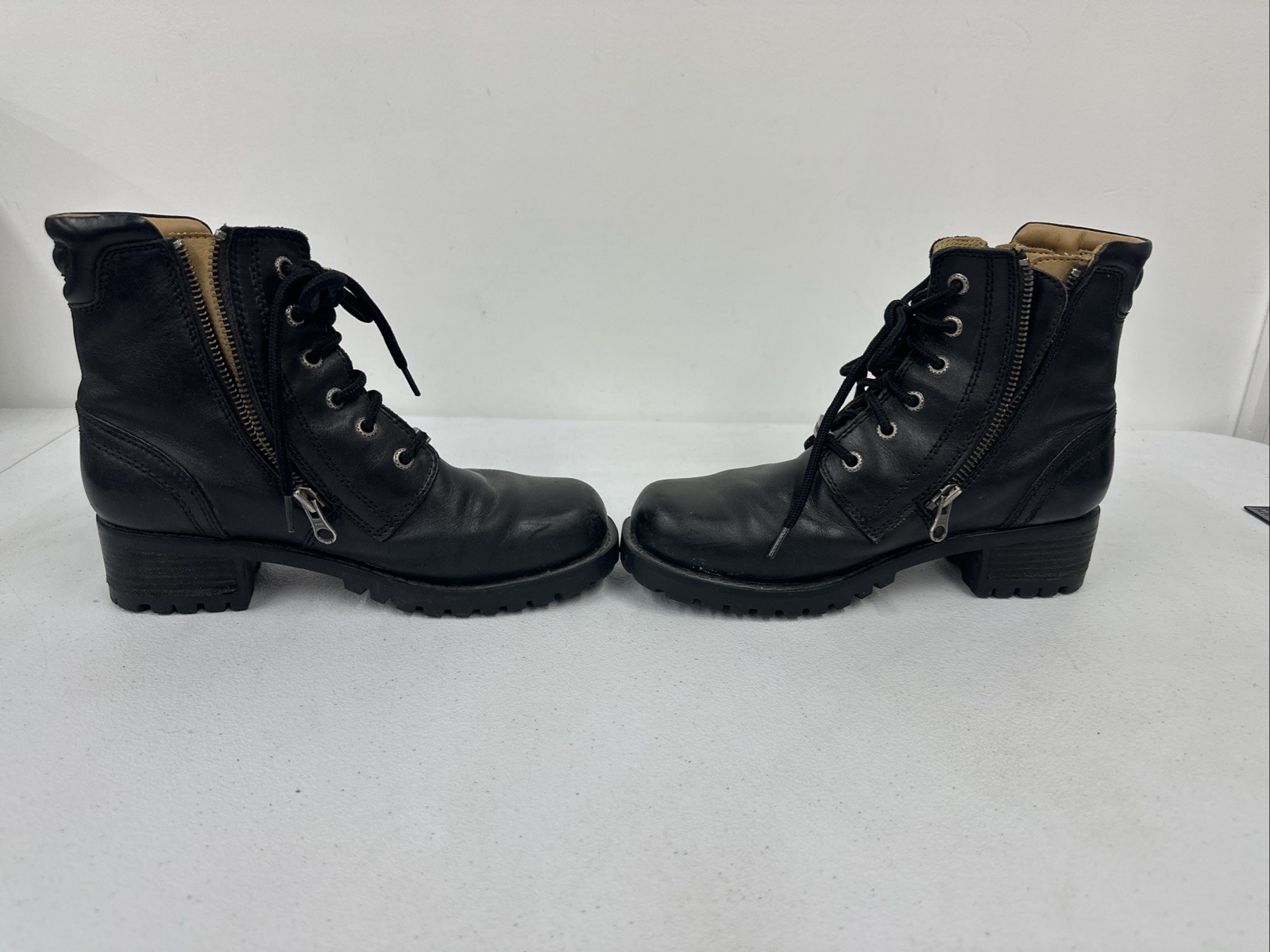 Harley Davidson Boot Womens 6.5 Black Block Heel Zipper Moto Leather Goth Grunge
