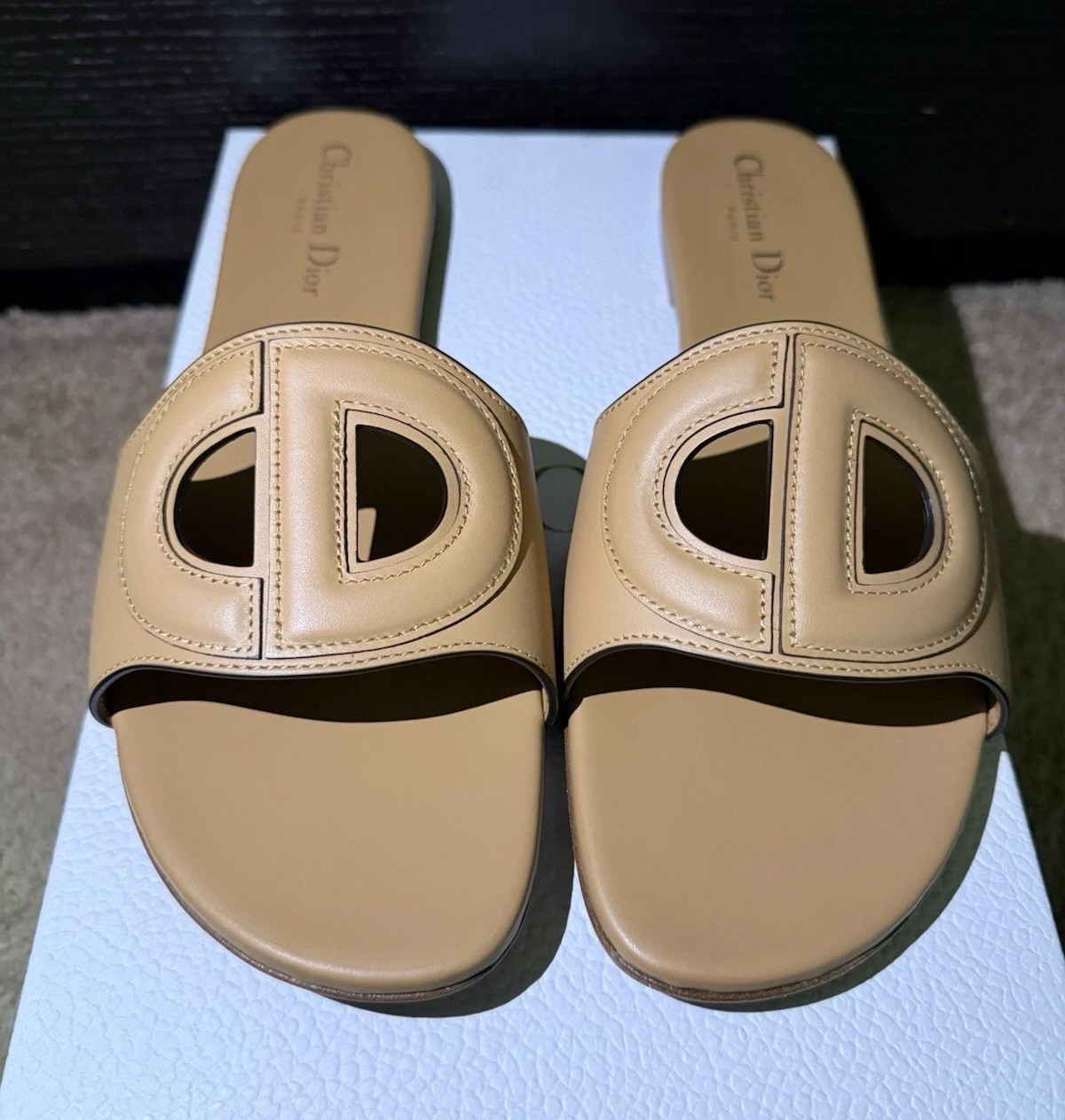 Dior Women’s Leather Logo Slide Sandals Brown US 10 EU 41 w/ Box Dust Bag