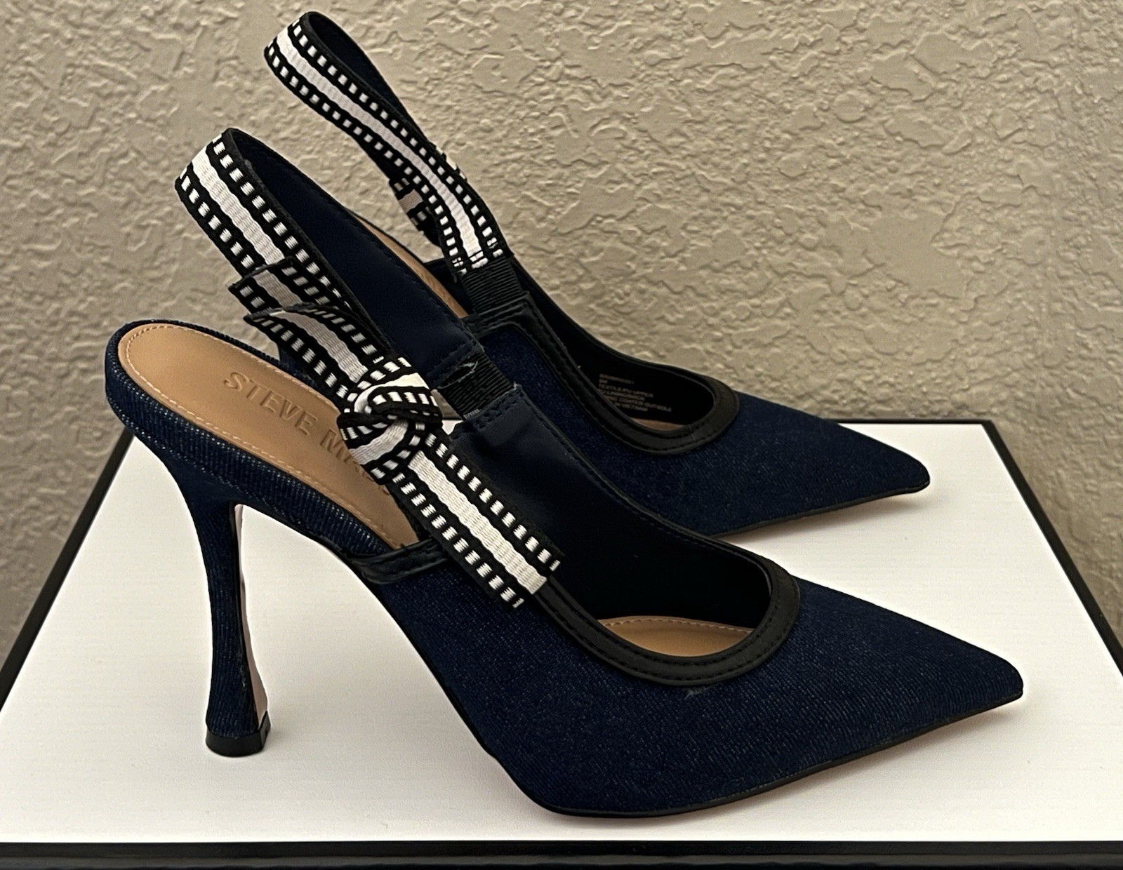 Steve Madden Women’s Bri Dark Denim Design Heels Size-6.5