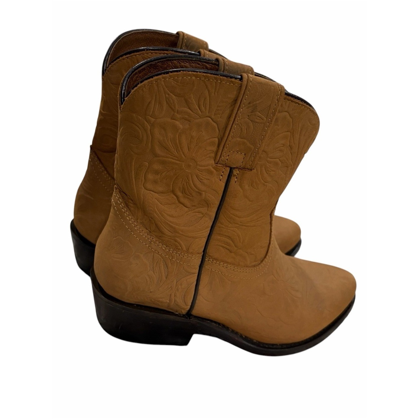 Frye Billy Western Short Bootie in Honey Floral Embossed Leather