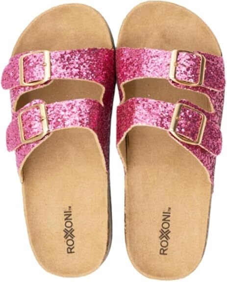 Very Peri Womens Glitters Comfort Flat Sandals Double Buckle Straps Flat Slides