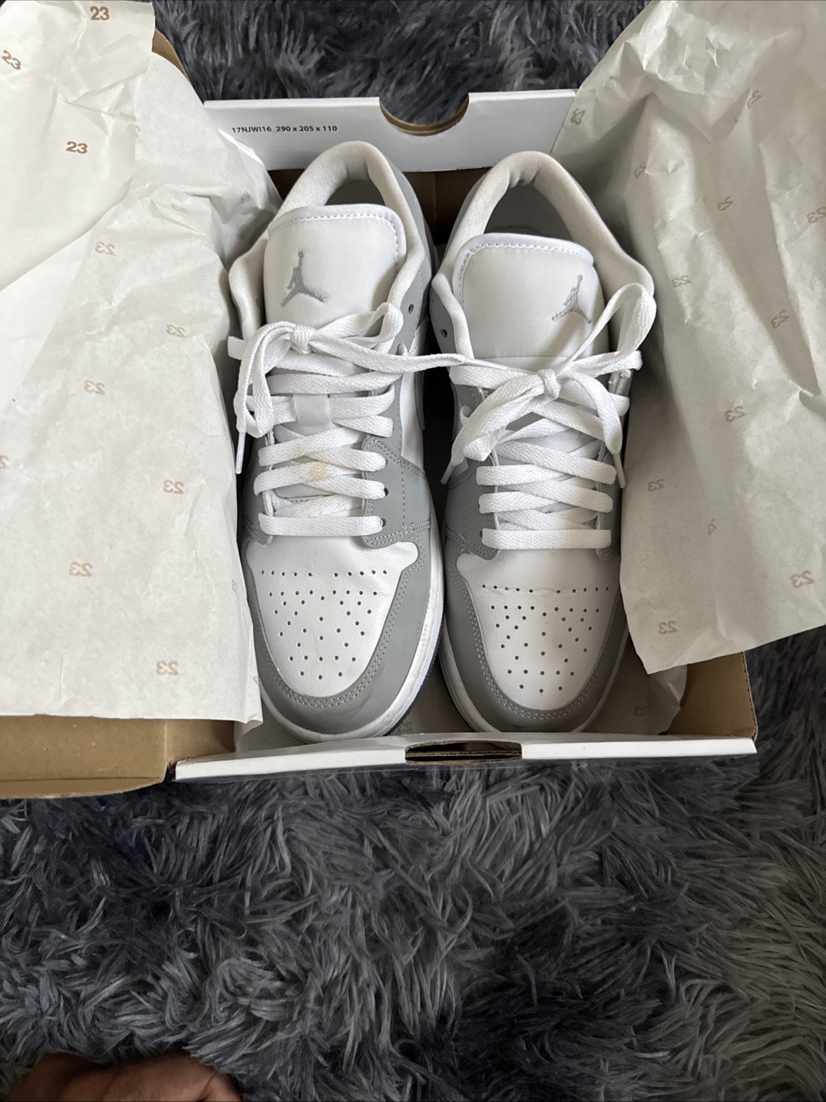 Size 9.5 – Jordan 1 Low White Wolf Grey W