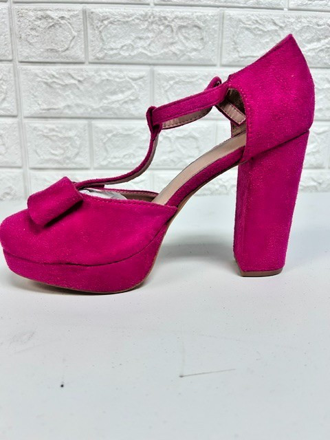 Pink Suede Platform Ankle Strap High Heels Size 7