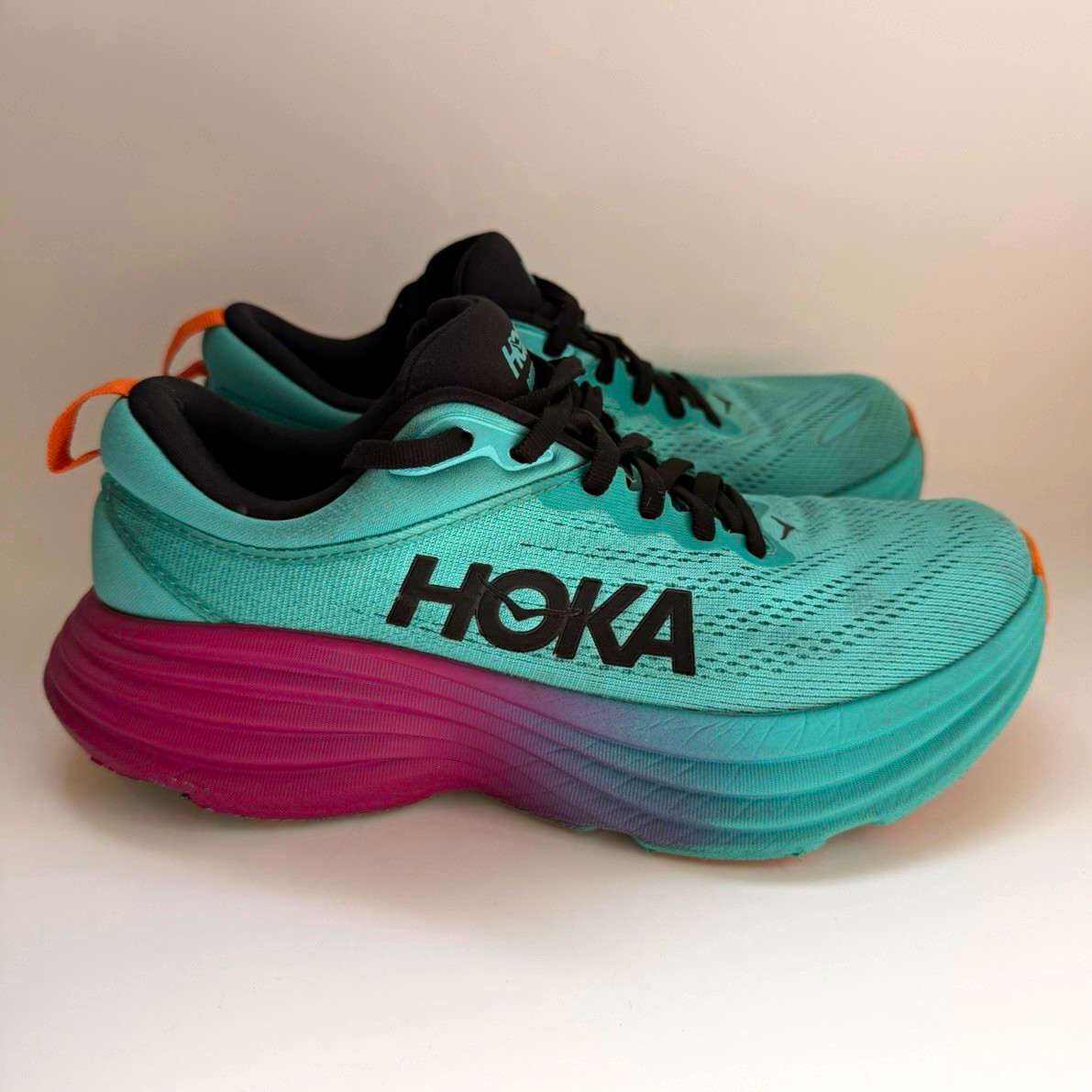 Hoka Bondi 8 Women’s 7.5 B Electric Aqua Running Shoes Heel Wear