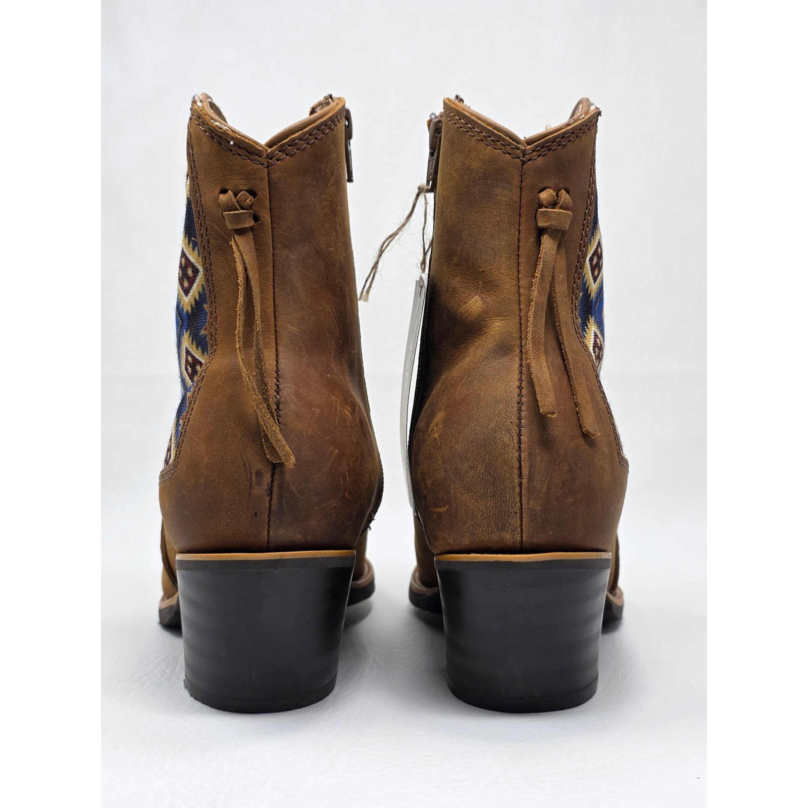 Wrangler Womens Brown Leather Tapestry Western Ankle Boots KWB0006 Size 8.5 B