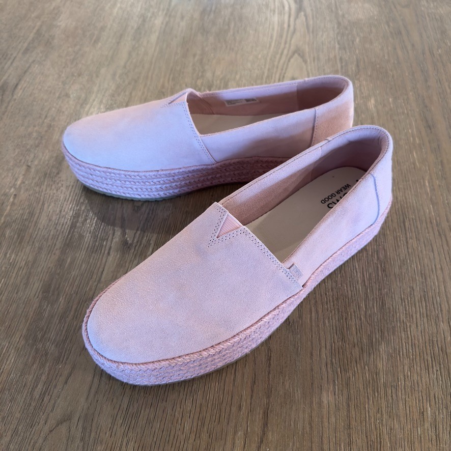 NEW TOMS Valencia Platform Espadrille Slip-On Shoes-Pink Café Crème Suede-US 10