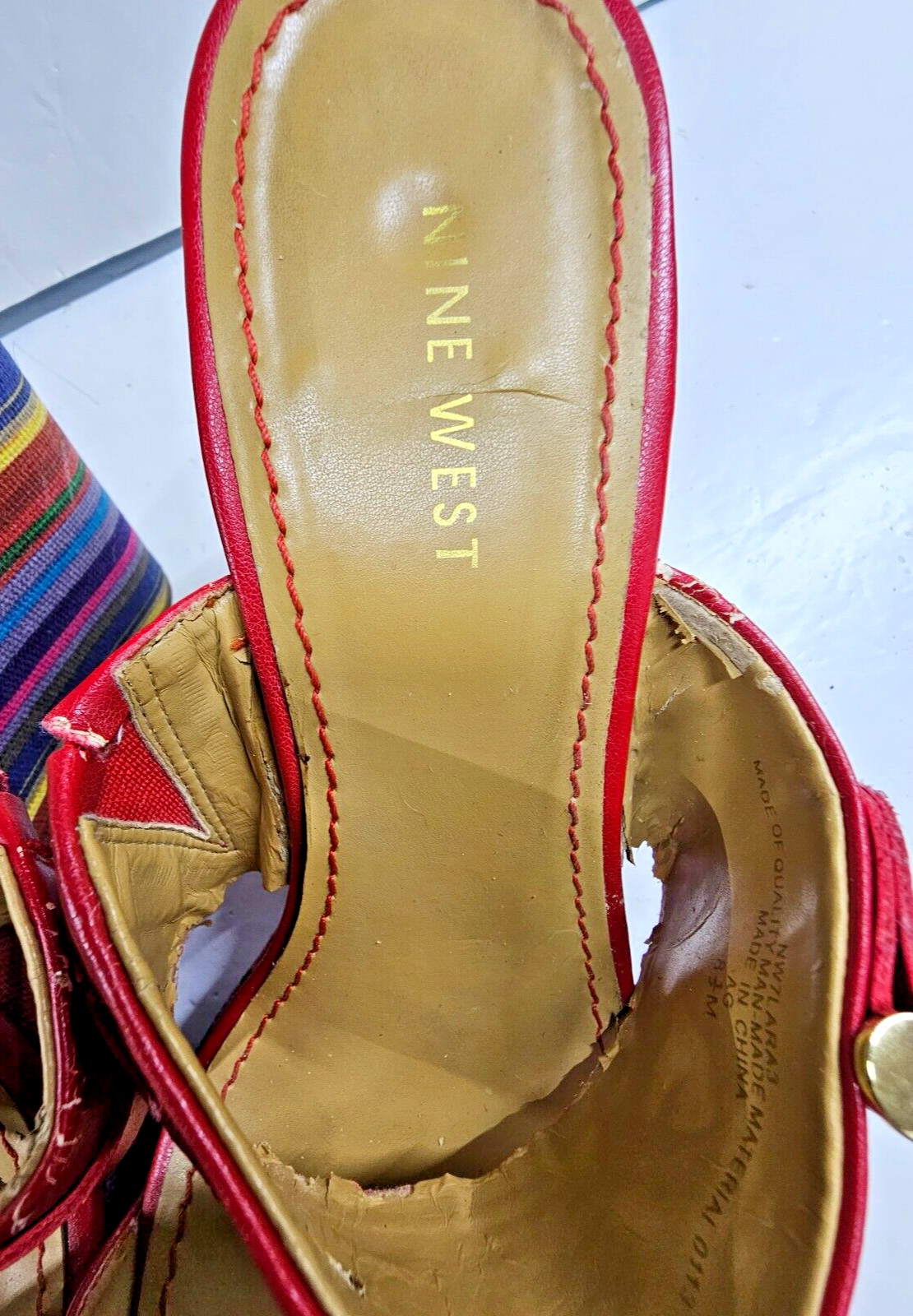 Nine West Womens Wedge Sandals Size 8.5 Red Multicolor Platform Heels