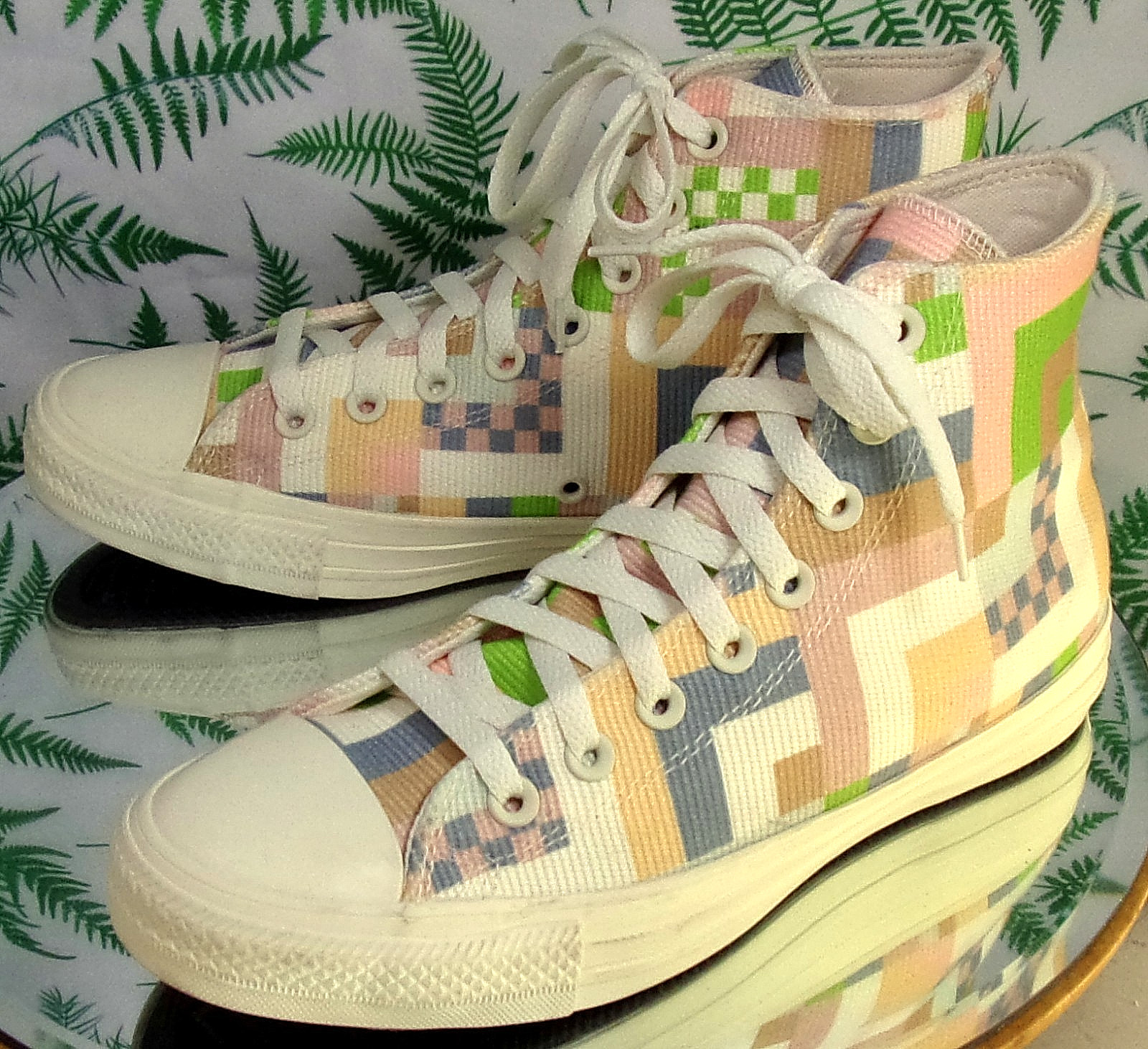 CONVERSE CRAFTED ABSTRACT STRIPES CANVAS HIGH TOP SNEAKERS SHOES US WOMENS SZ 9
