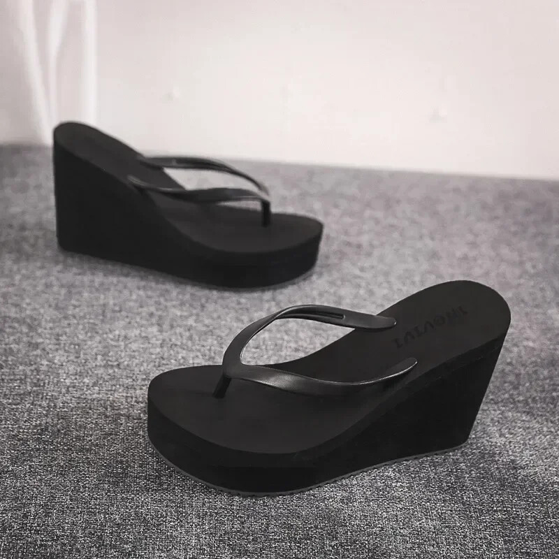 Womens Wedges Flip Flops Summer High Heels Sandals Platform Slippers Solid Shoes