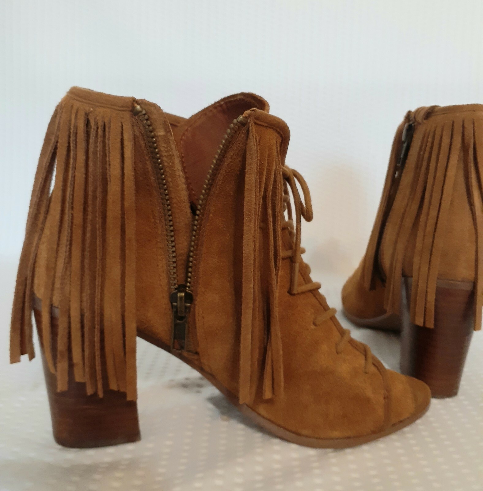 Steve MADDEN FRINGE Ankle Boot Open Toe Fringe Boho US 6B, Euro 36,37 Suede