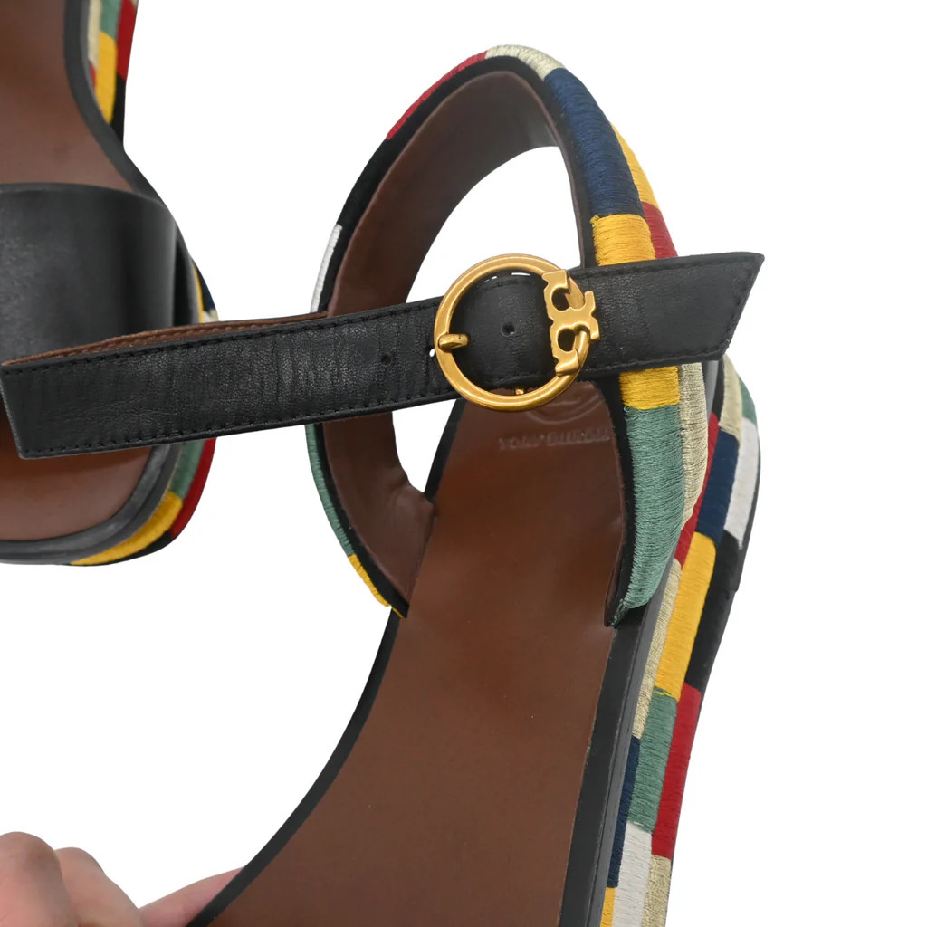 TORY BURCH | Camilla Black Leather Colorblock Platform Sandals Size 9.5M