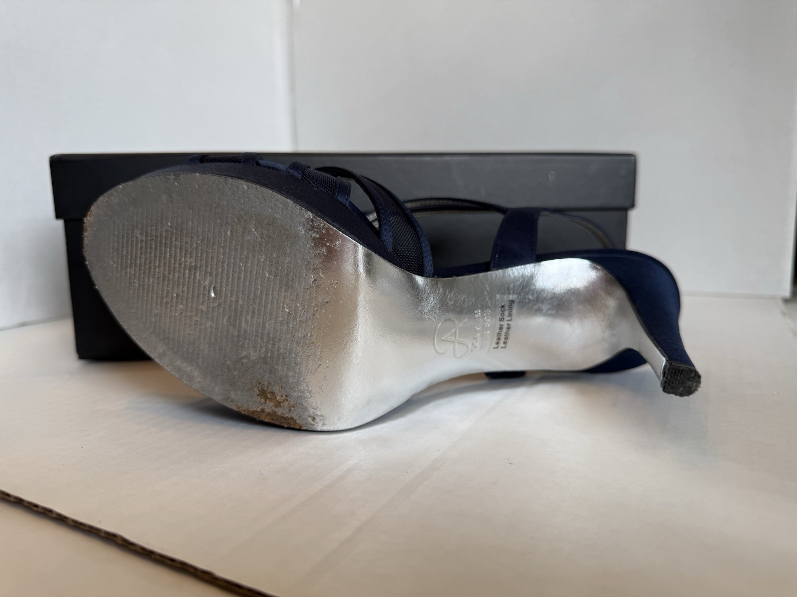 Adrianna Papell Navy Satin Strappy Heels Buckle Open Toe Adjustable Strap 9.5