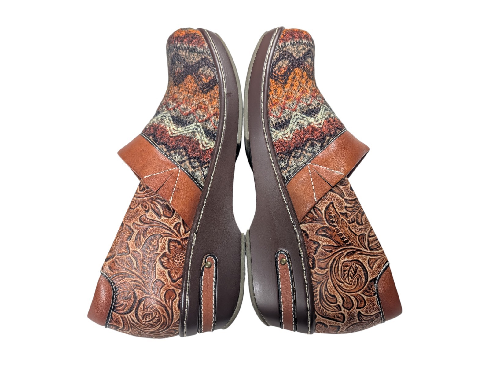 Spring Step L’Artiste Zagabank Clogs Sz 41 Woven Textile Embossed Floral Leather