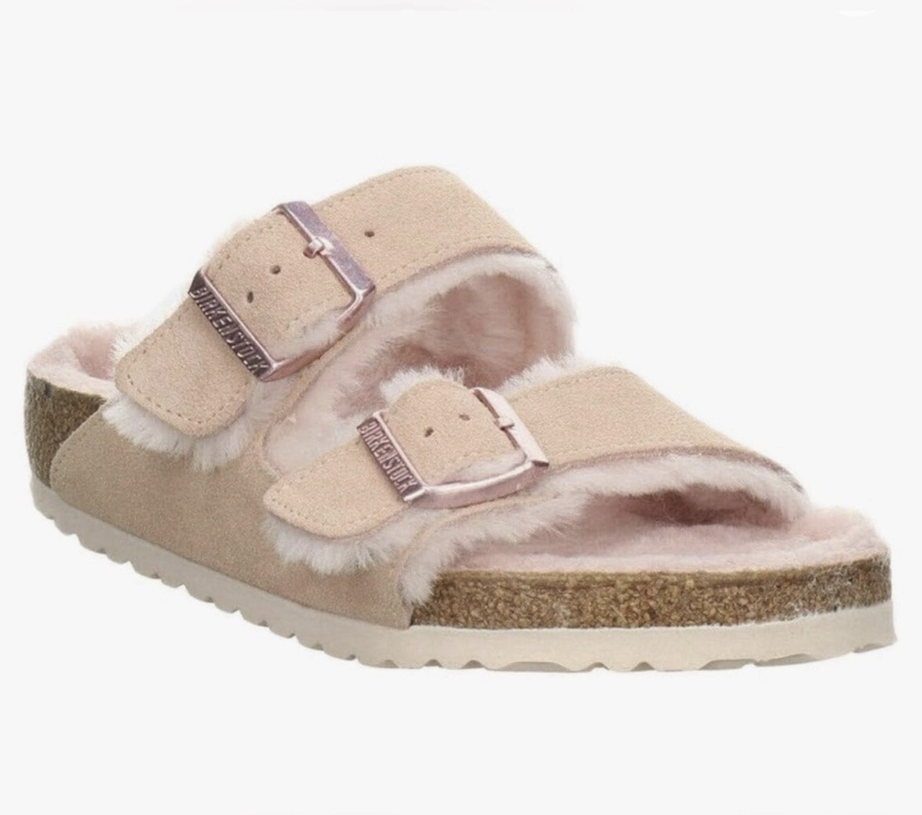 Birkenstock Arizona Fur Shearling Suede Sandals EU 39 US 8-8.5 Nude Rose Narrow
