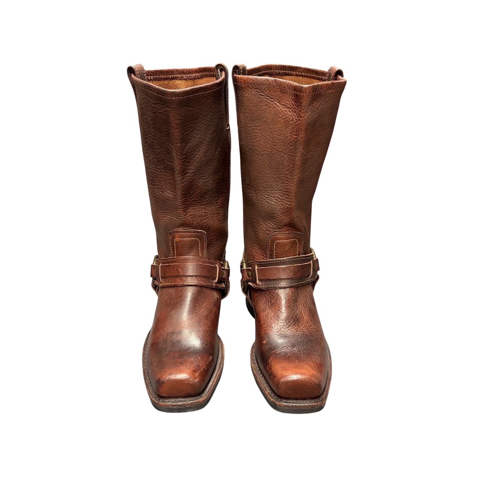 Vintage Frye Brown Leather Belted Harness Boots 77250 Pull On O-Ring Size 8