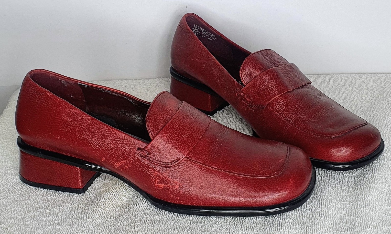 Nine West Penny Loafers Womens 8M Red Leather Block Heel Square Toe Classic VTG