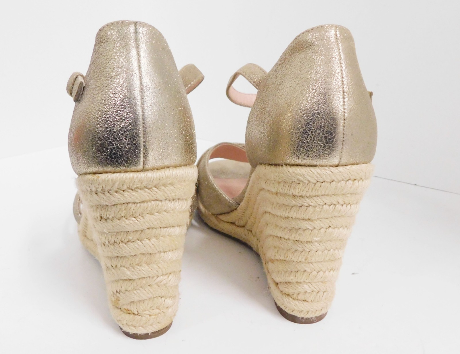 J. CREW Gold Metallic Leather Espadrille Jute Wedge Sandals 9
