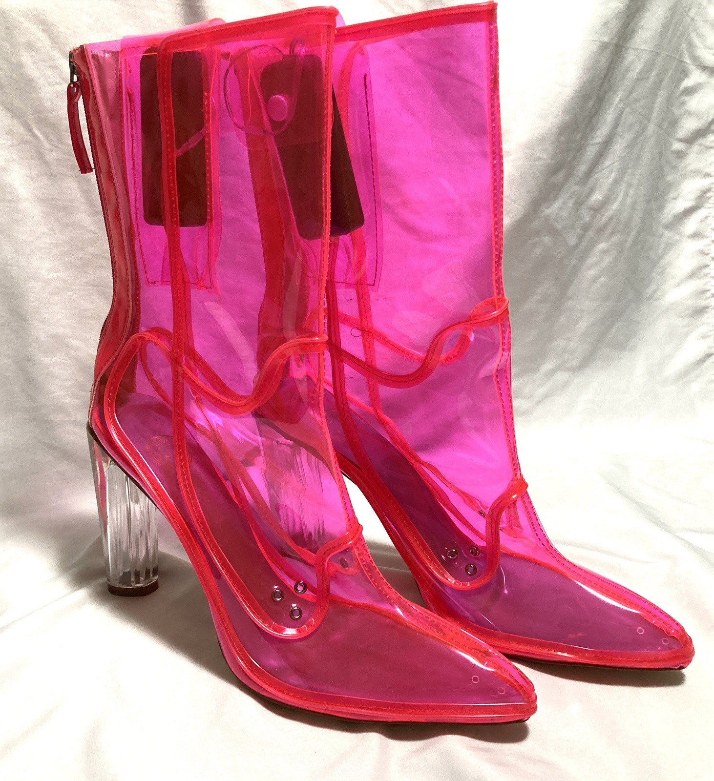 Neon Cowboys HOT PINK PVC BOOTS Women size 14 LED Light Up Out Past Midnight