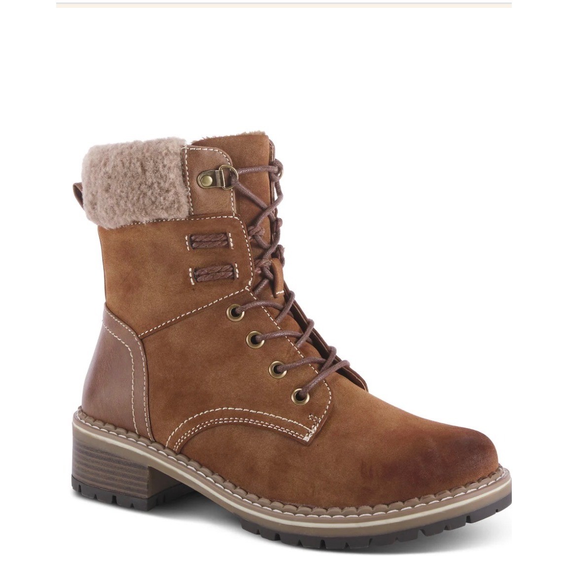 PATRIZIA by Spring Step Women’s Brown Suede Fur Lined Lace Up Winter Boots Sz 10