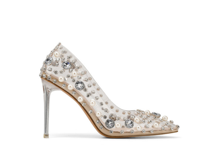 Handmade Beaded Rhinestone Pumps Womens Pointed Toe Crystal Stiletto Heels 2026