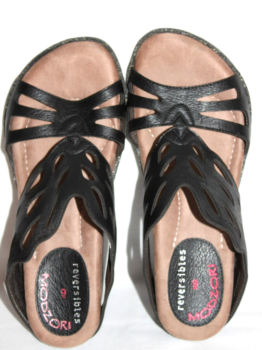 Modzori Black & Silver Low Wedge Reversible Retro Sandals Women’s Size 9