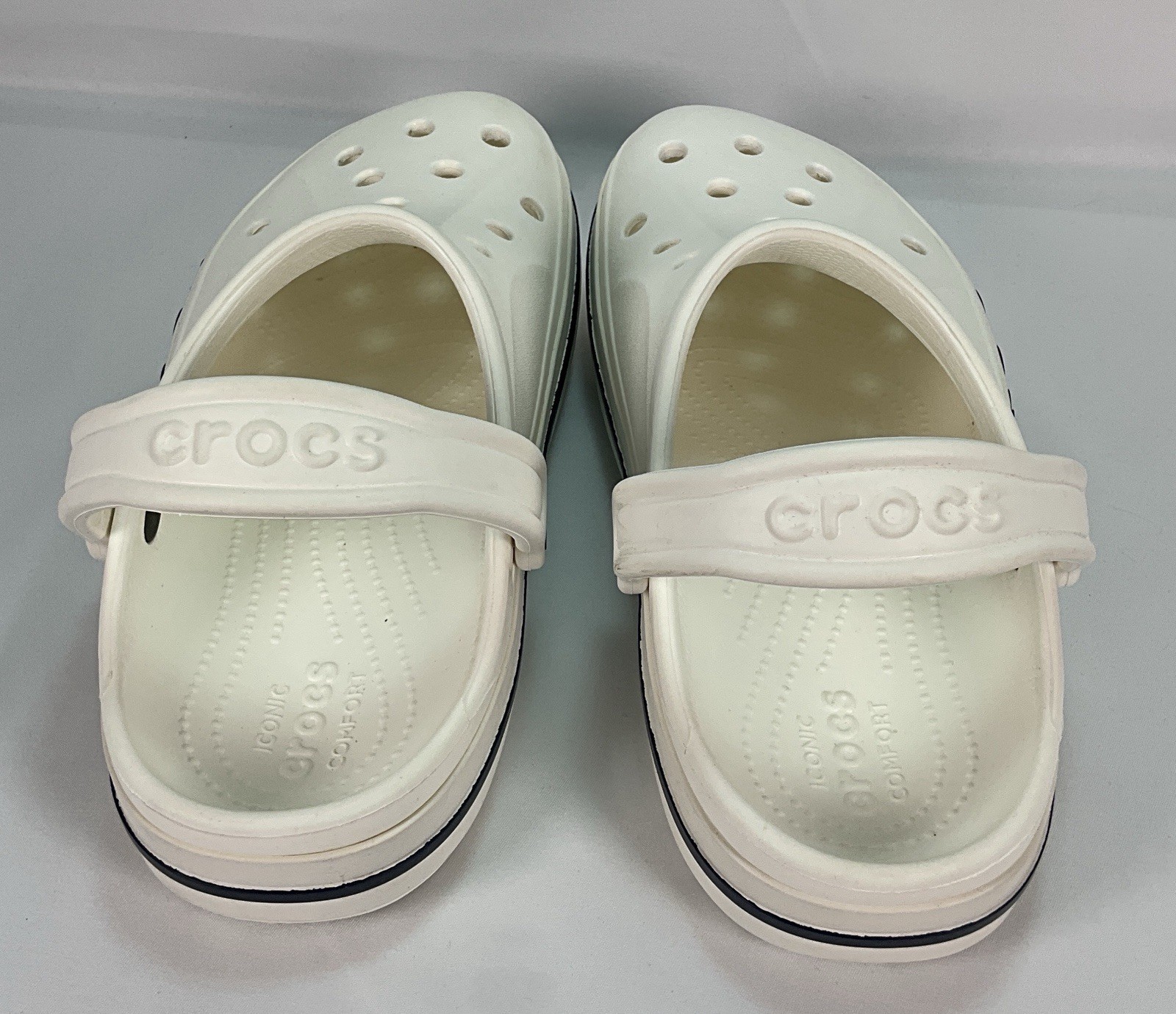 Crocs White Navy Logo 205089 Size Mens 6 Womens 8 Unisex EUC