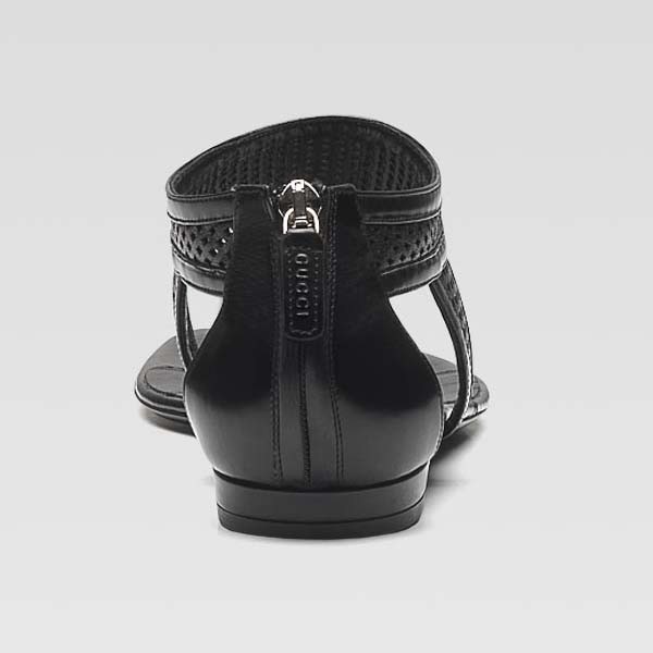 GUCCI KIM AMAZING PERFORATED BLACK LOGO ZIPPER THONGS SANDALS EU 37 I LOVE SHOES