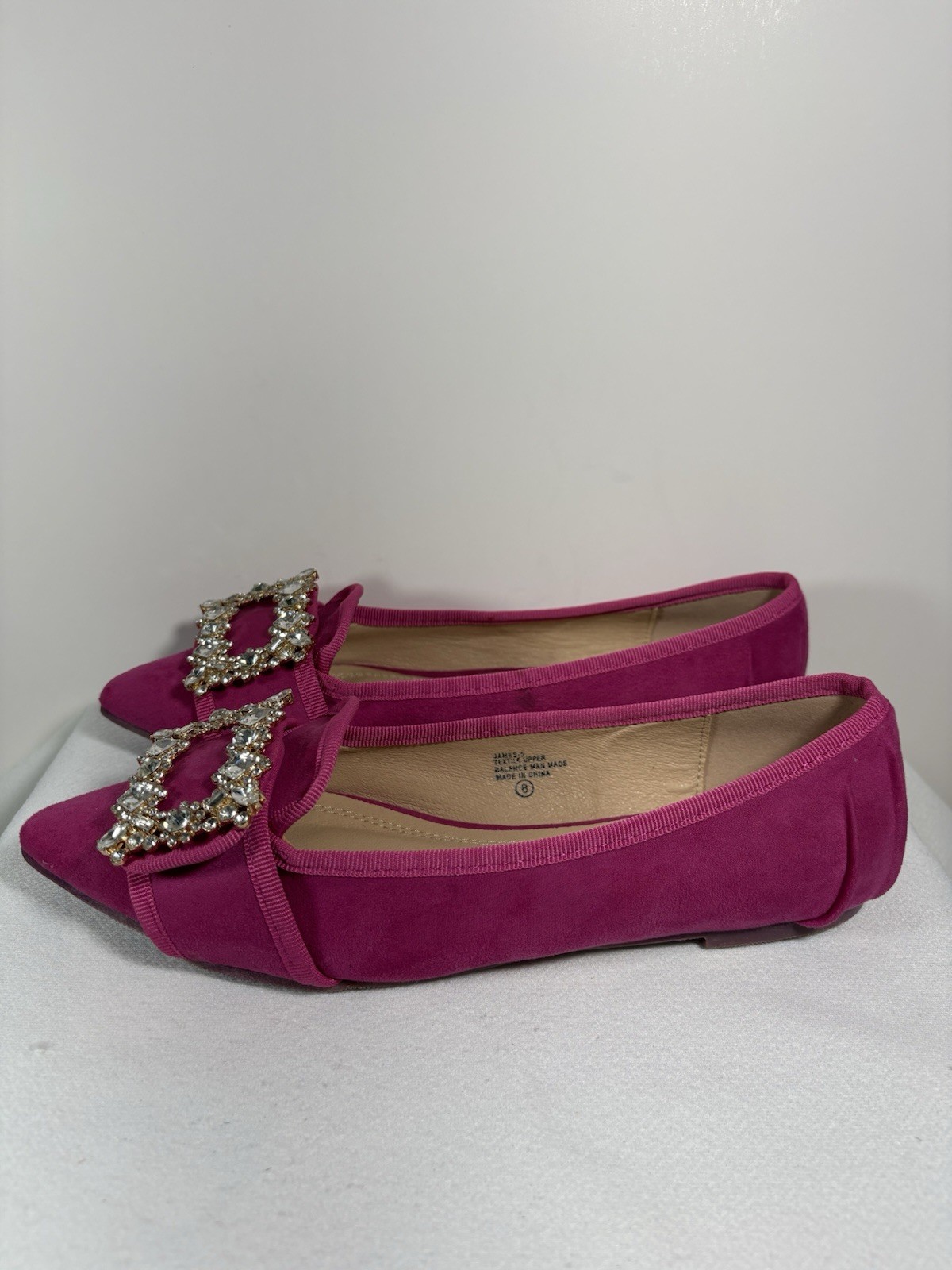 New! Chase + Chloe JAMES Pink Faux Suede Flats W/Rhinestone Buckle Size 8