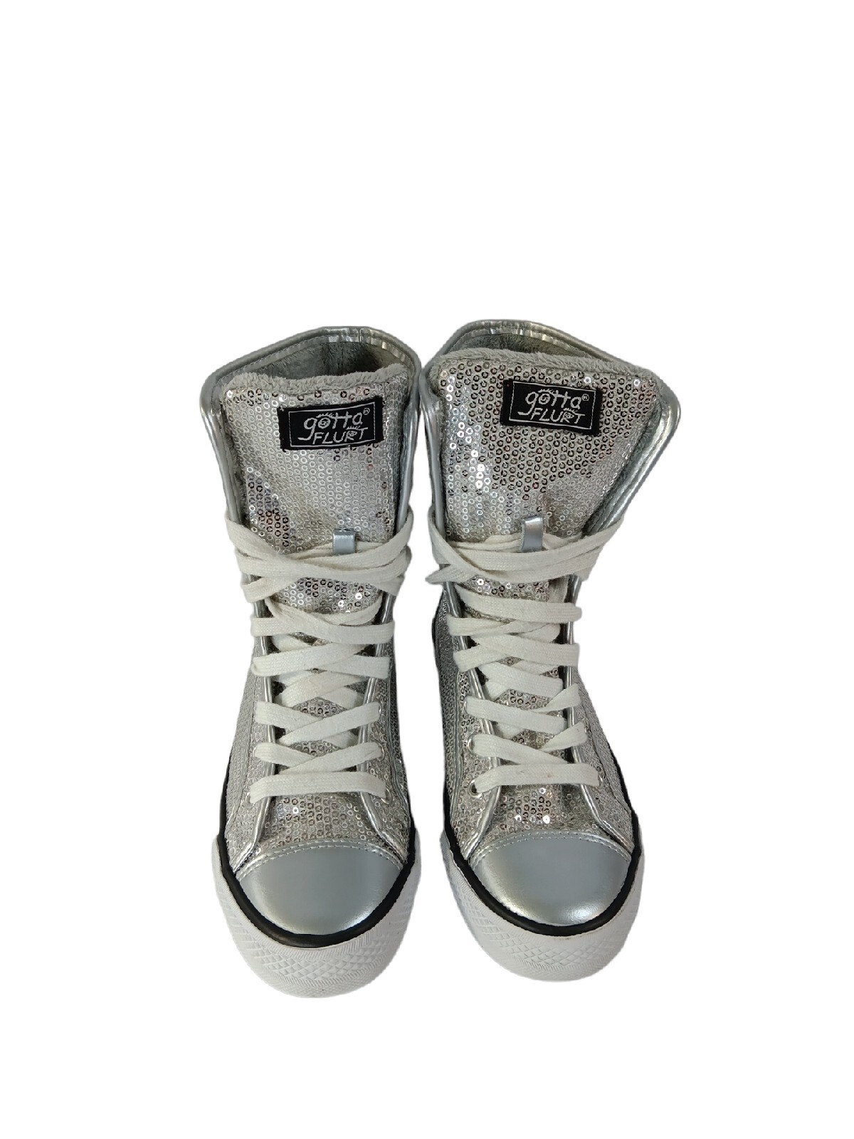 Gotta Flurt Silver Sequin/ White Women’s High Top Shoes 5.5 Destiny 17981084