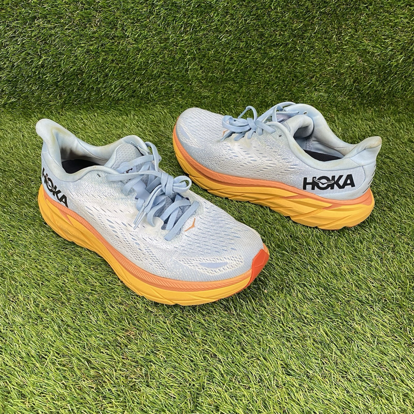 Hoka One One Clifton 8 Women’s Running Shoes Size 9.5 D Summer Song Blue/Orange