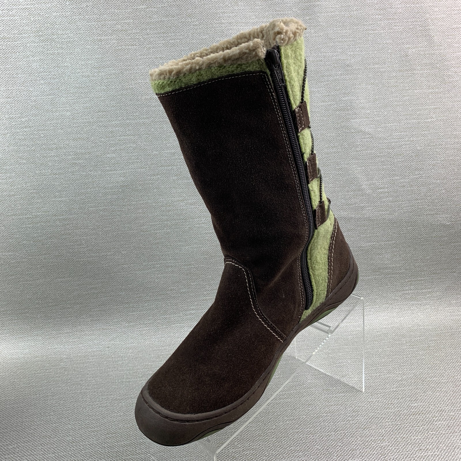 Woolrich Boots Mid Calf Green Brown Leather Suede/Textile Back Lace Up Size 10M