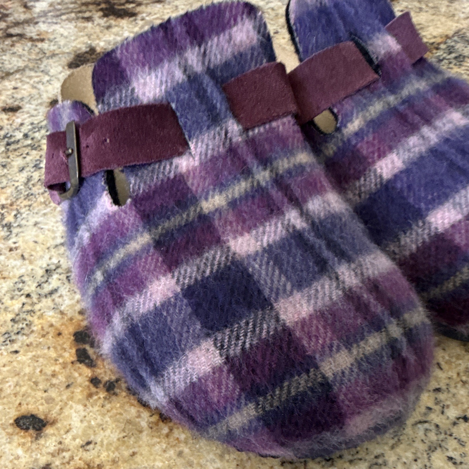 New Sundance Women’s Purple Plaid Felt Buckle Clog Slippers EU 41 US 10