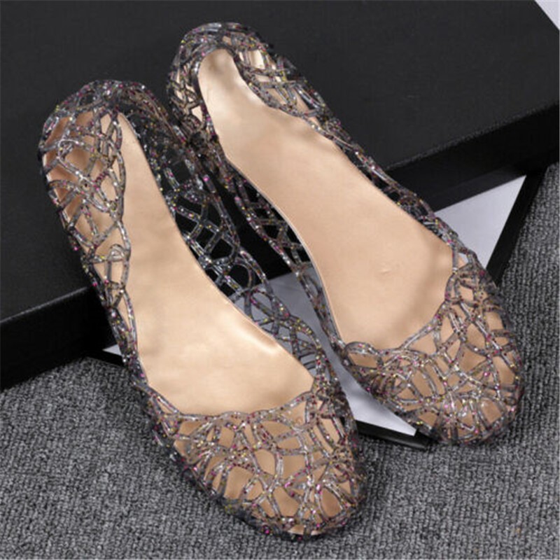Jelly Shoes Slip On Beach Sandals Women Hollow Out Crystal Ladies Flats Summer