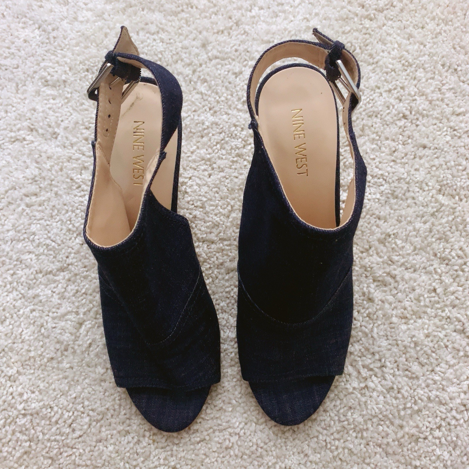 NINE WEST Dark Blue Denim Wedge Heels Shoes Size 7.5 M