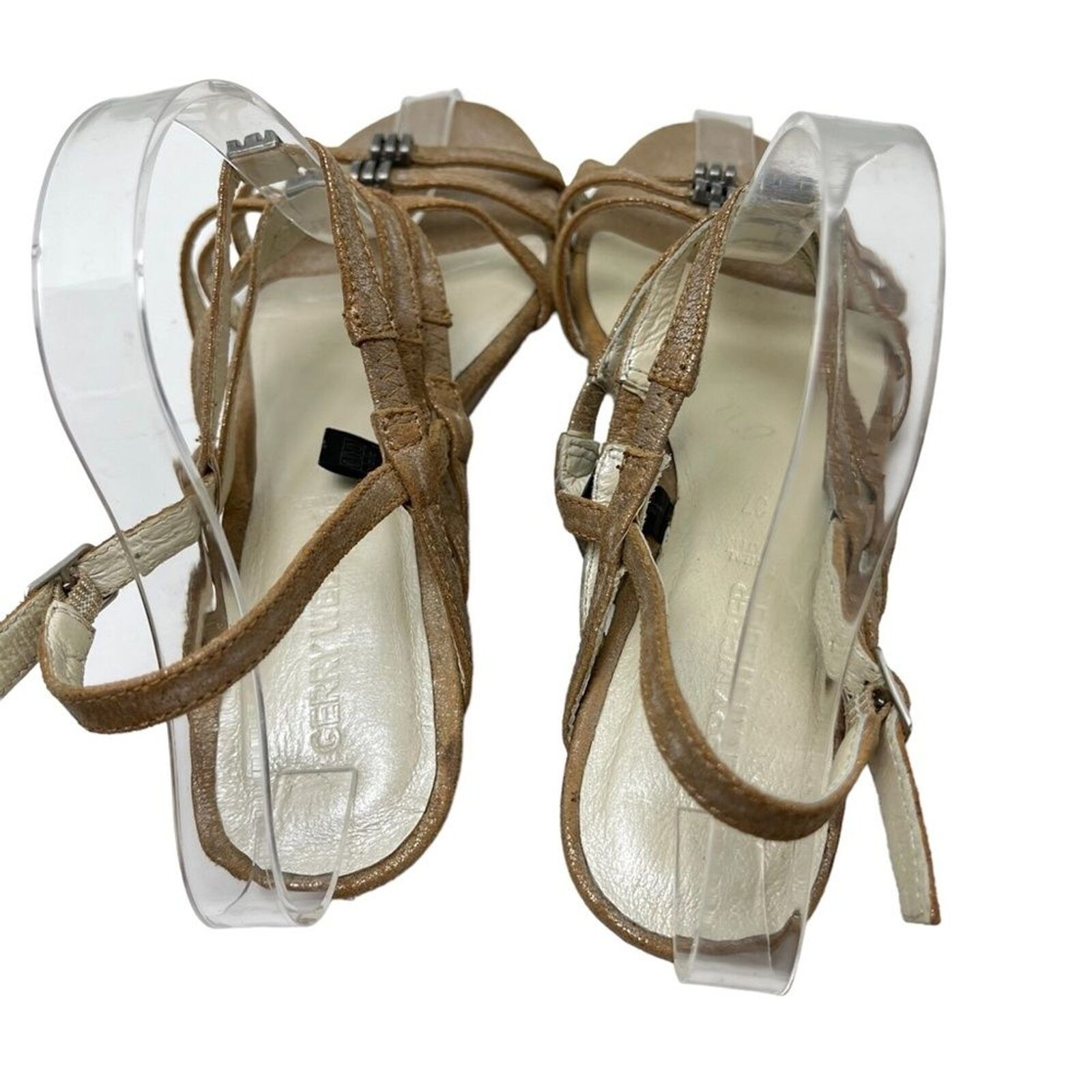 GERRY WEBER Genuine Leather Bronze Sandals Wedges Slingback Beige Shoes 37 / 6.5