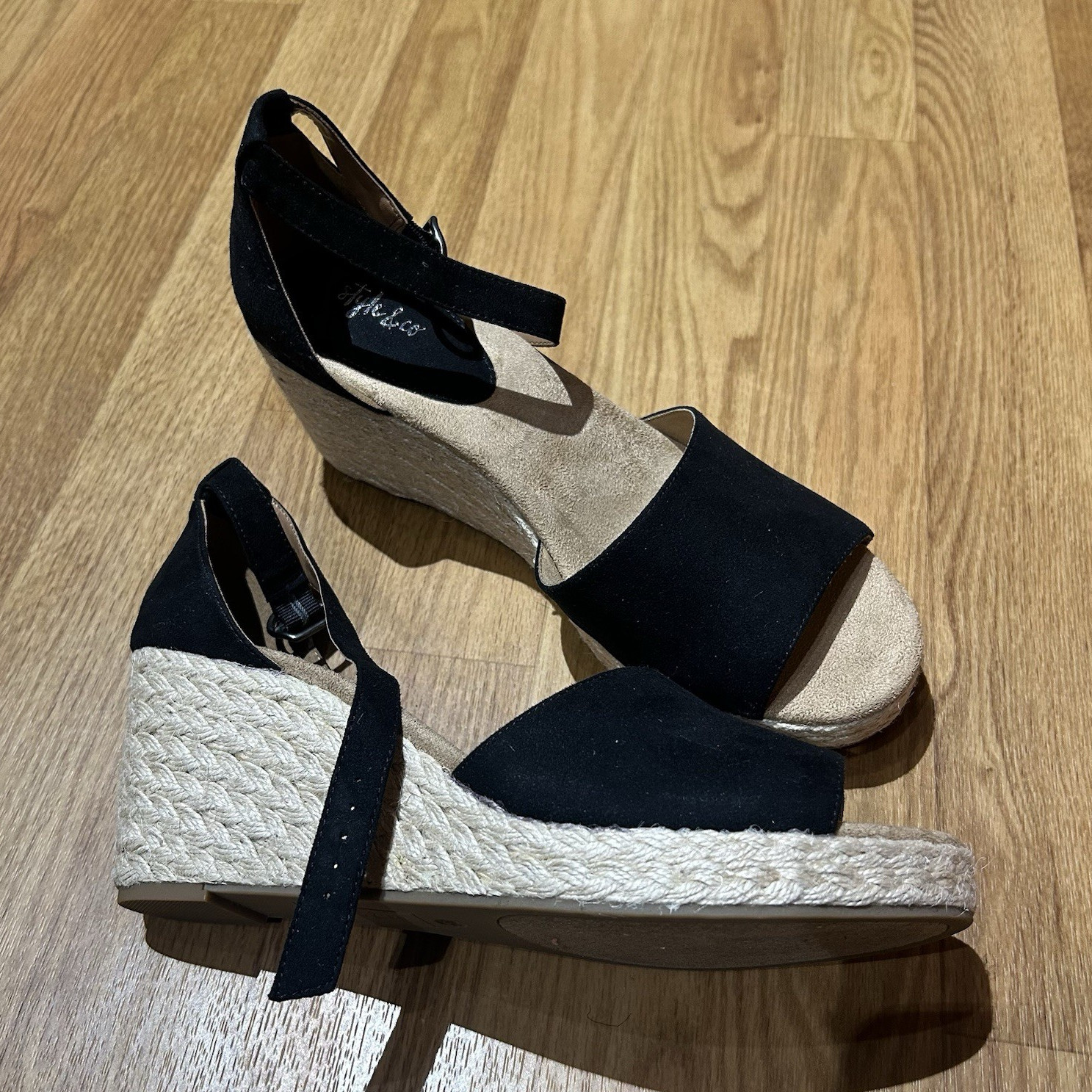 Style & Co. Women’s US 11 Black Leather Espadrille Wedge Ankle Strap Sandals