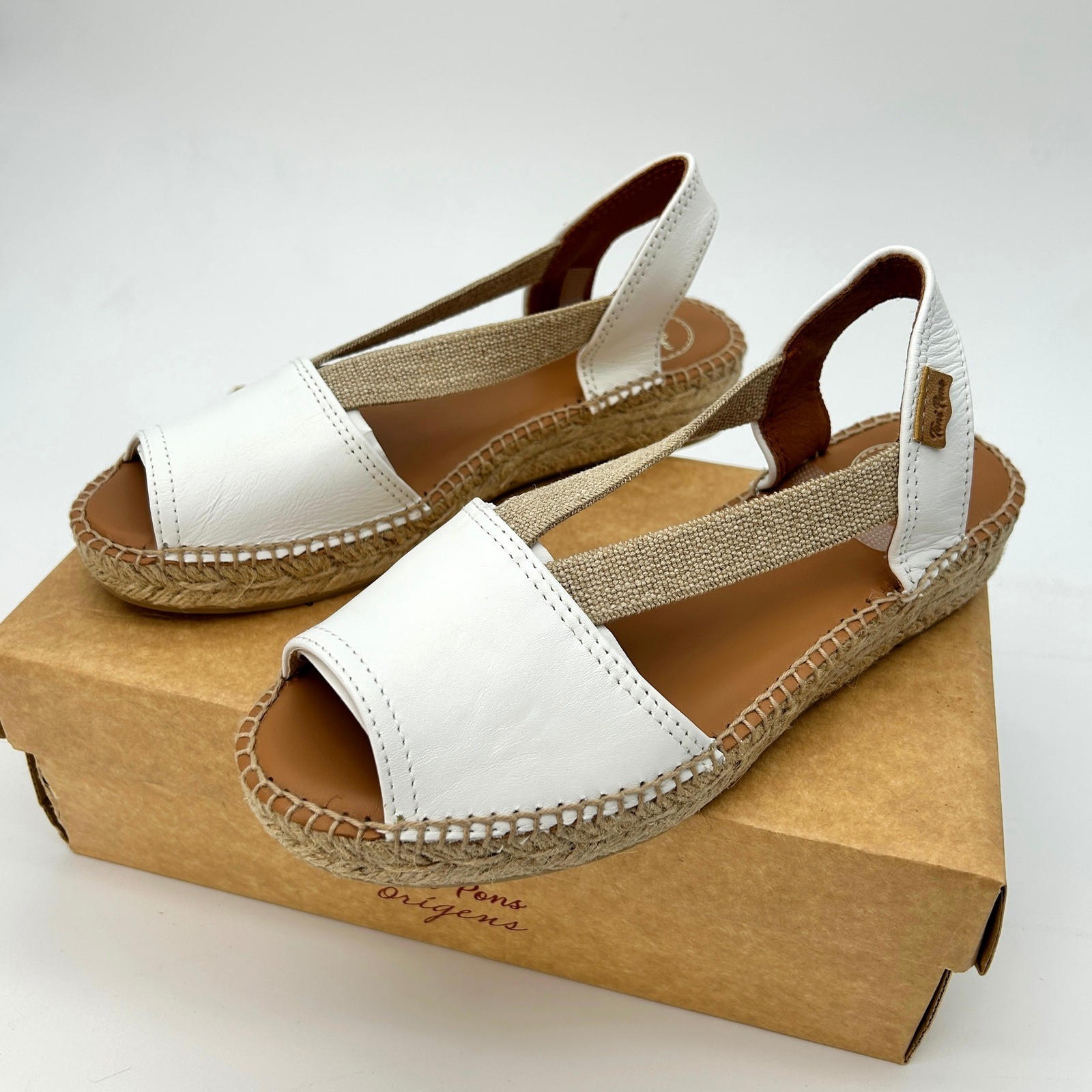 Womens Leather Espadrille Sandals Toni Pons Etna Sz. 7.5 White Hand Stitched NEW