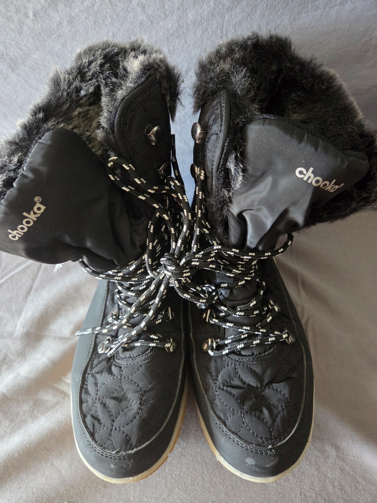 Chooka Belltown Mid Faux Fur Womens Boots Color Black Size 8 Worn Once Lace Up
