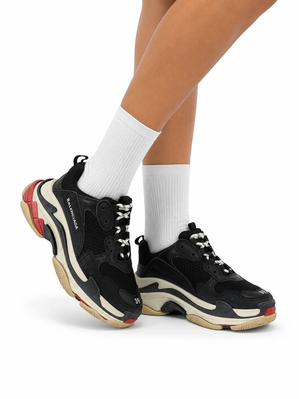 Balenciaga Triple S Black Red Chunky Sneakers Shoes EU 39 Made In Italy