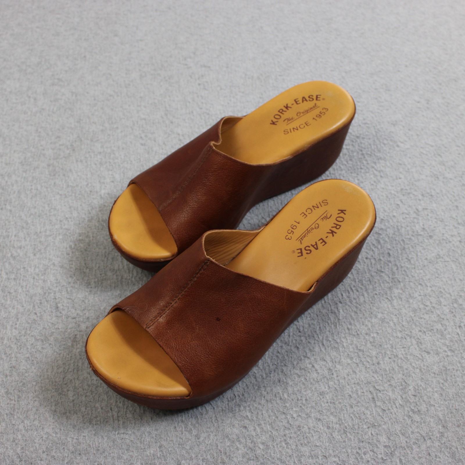 Kork-Ease Sandals Shoes Women 7 Brown Leather Wedge Slide Slip On Comfort Boho