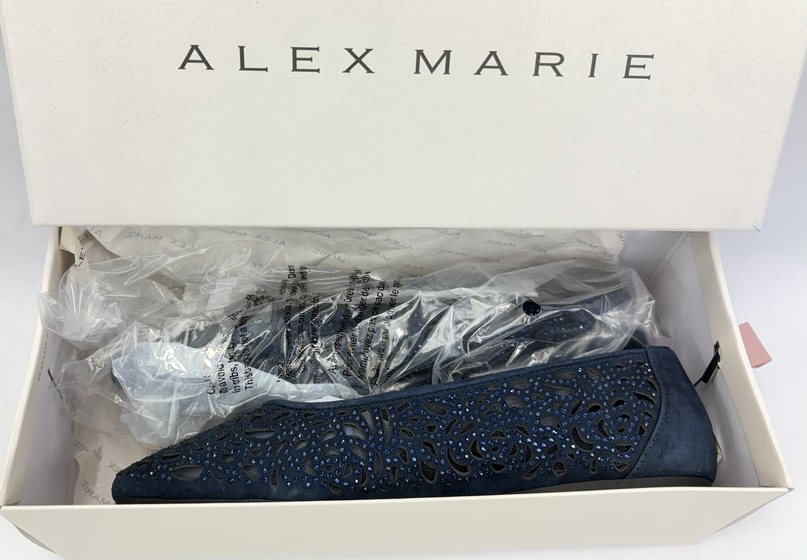 Alex Marie Altana Suede Laser-Cut Rhinestone Ballet Flats Navy Women’s 7 NIB