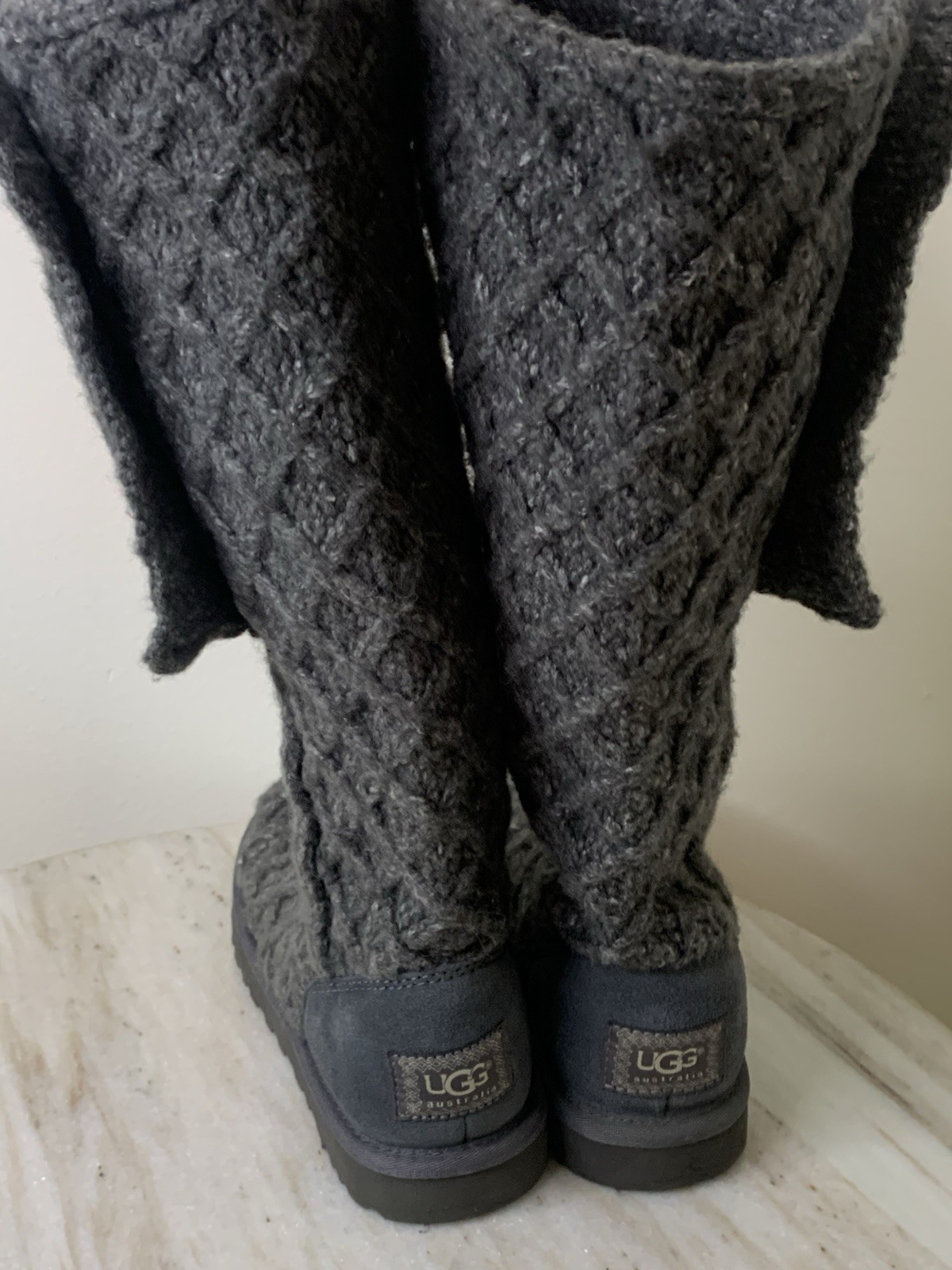 UGG 3066 Lattice Cardy Gray Sz 7 Sweater Knit Button Winter Sock Boots Womens