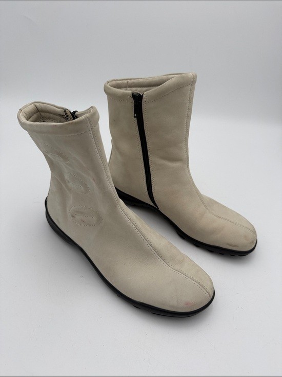 Ecco Cream Zip Mid-Calf women latex Boots 38 wool lining casual office outdoor