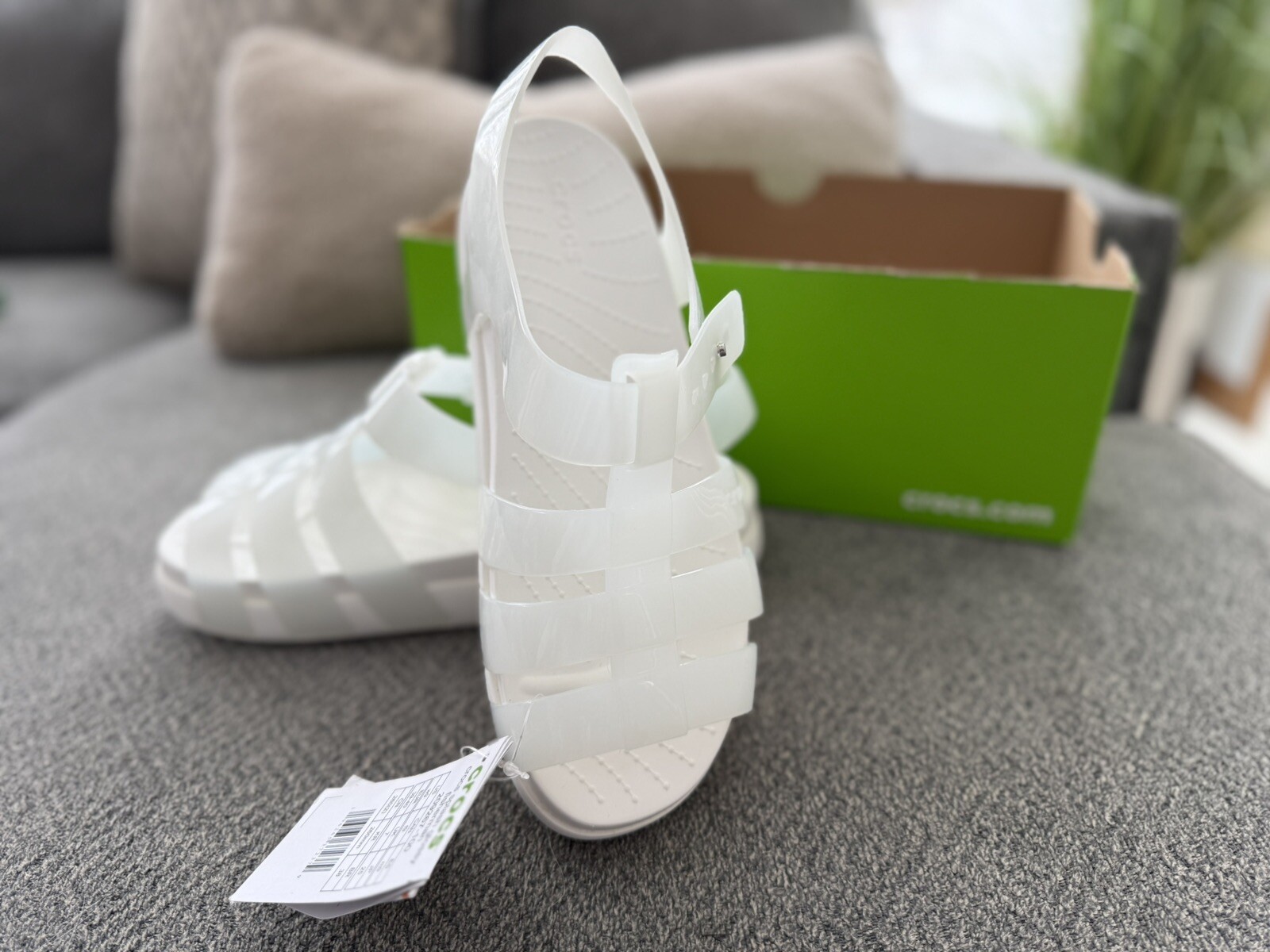 Crocs Splash Glossy Fisherman Sandals In White 209267-100 Wedge Shoes Women’s 9