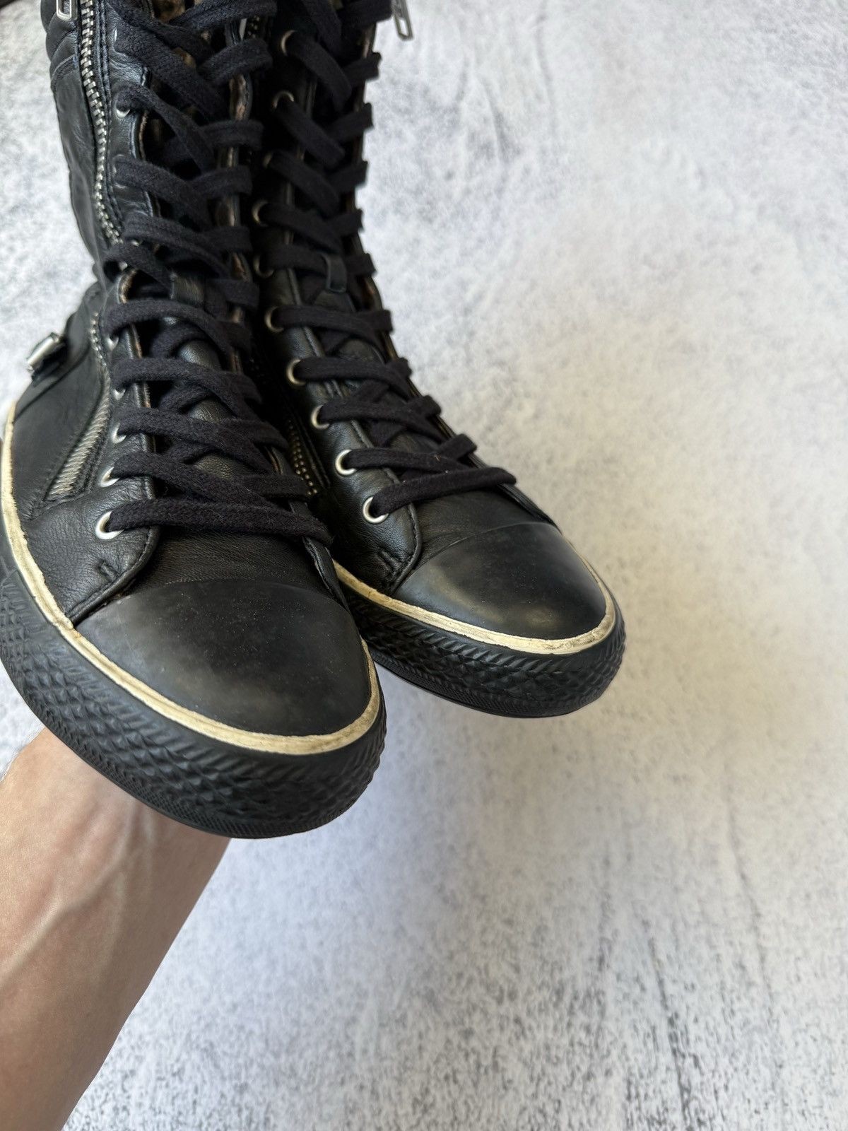 Ash Black Leather High Top Sneakers Zip Buckle Punk Y2K Avant Garde Japanese
